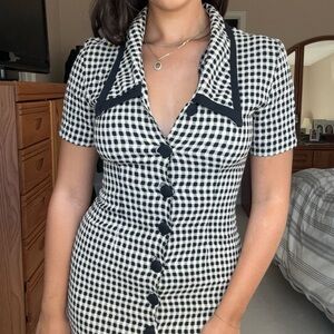 Vintage Checkered Button Up Midi Dress
